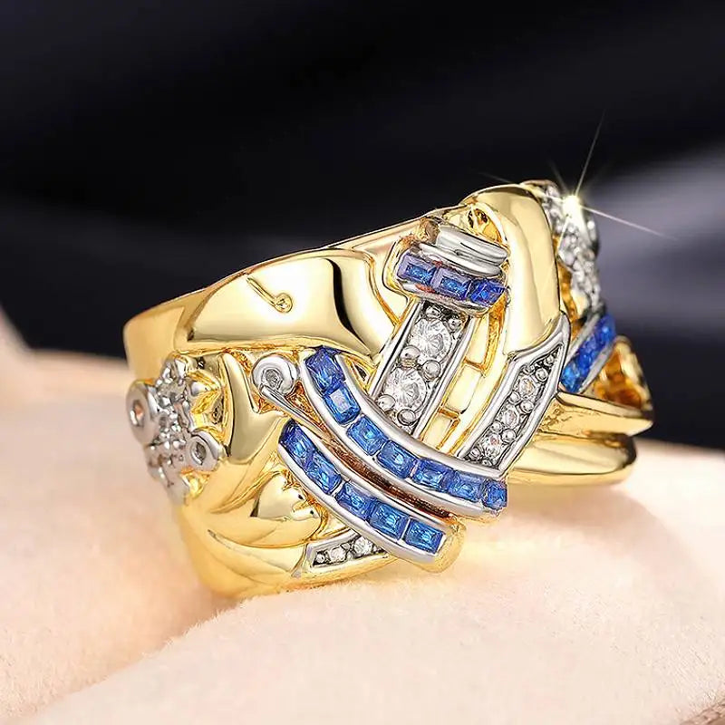Anillo color oro vintage con circonio 