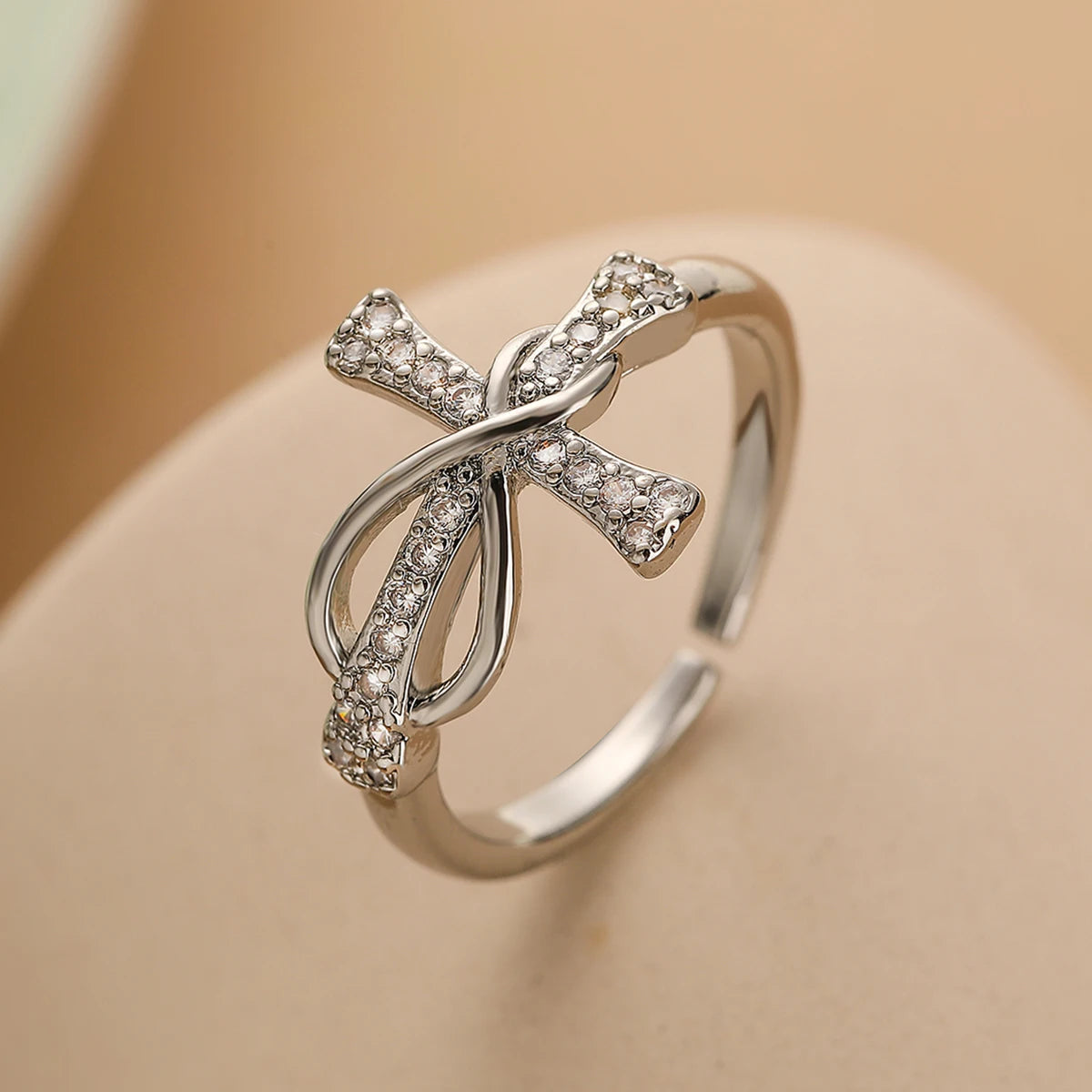 Anillo Cruz Cristiana Circonio Mujer plata