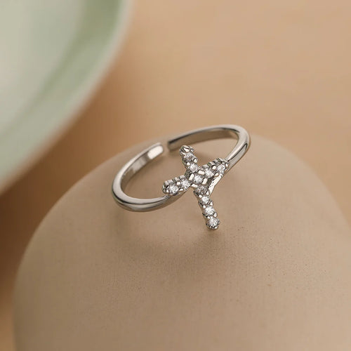 Anillo Cruz y Piedra de Circonio Mujer plata