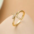 Anillo Cruz y Piedra de Circonio Mujer oro