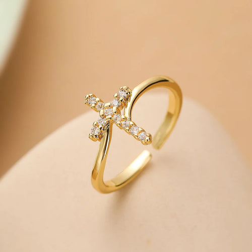 Anillo Cruz y Piedra de Circonio Mujer oro