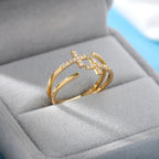Anillo Cruz de Circonita Cristiana para Mujer oro