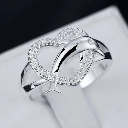 Anillo delfín y corazón