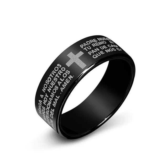 Anillo de oración cruz protectora negro
