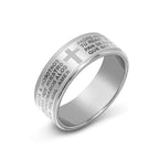 Anillo de oración cruz protectora plata
