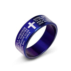 Anillo de oración cruz protectora azul