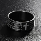 Anillo de oración cruz protectora negro