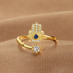 Anillo de protección para mujer con mano de Fátima árabe oro