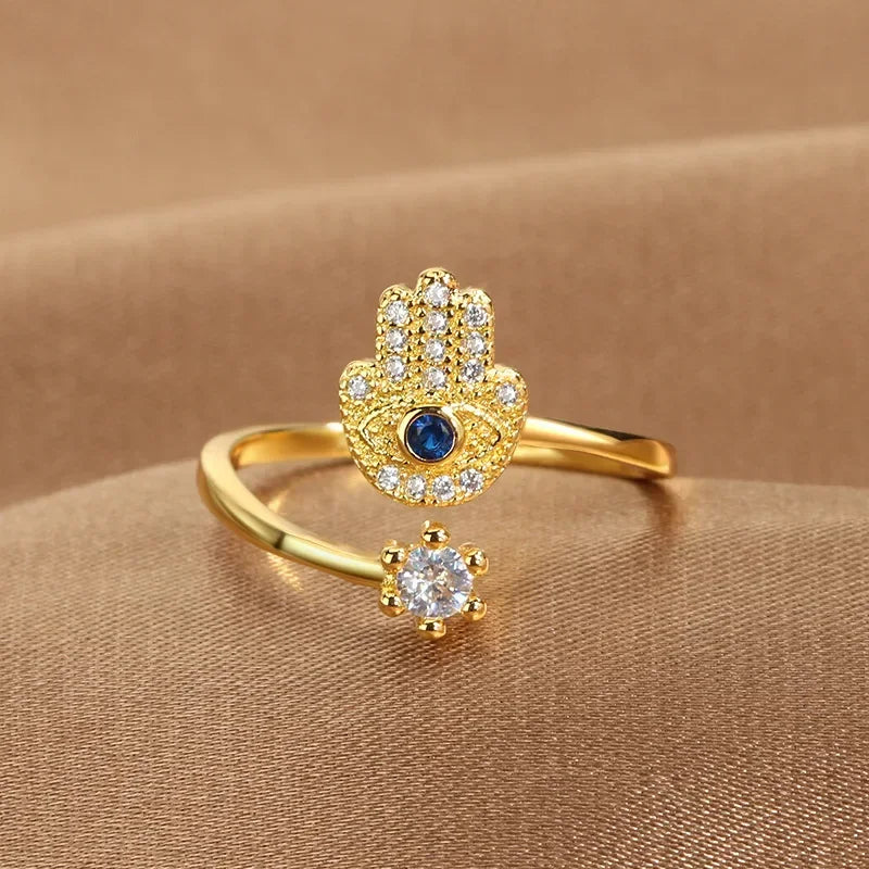 Anillo de protección para mujer con mano de Fátima árabe oro