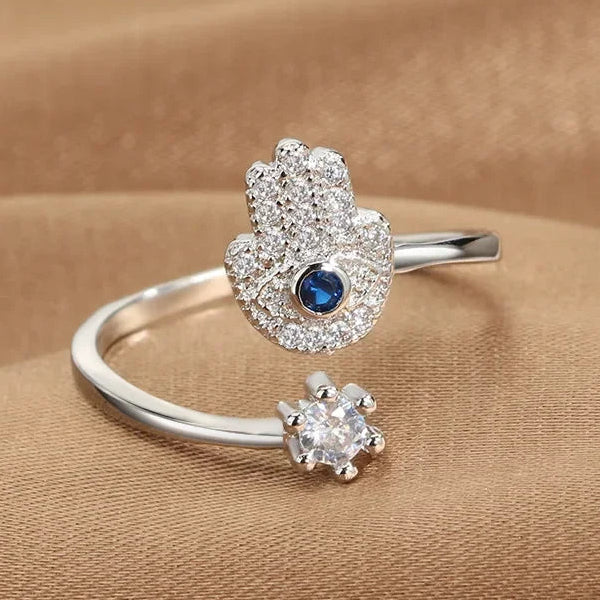 Anillo de protección para mujer con mano de Fátima árabe plata