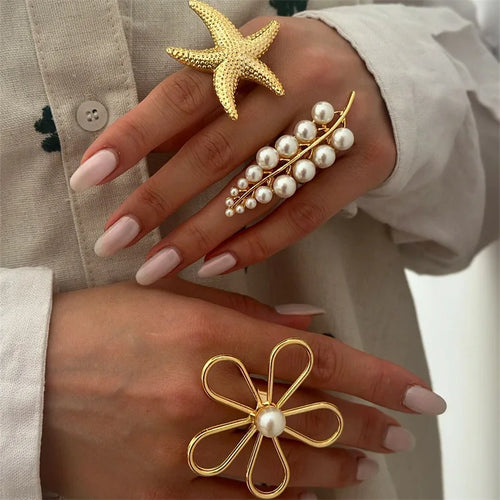 Anillo largo de estilo con perlas