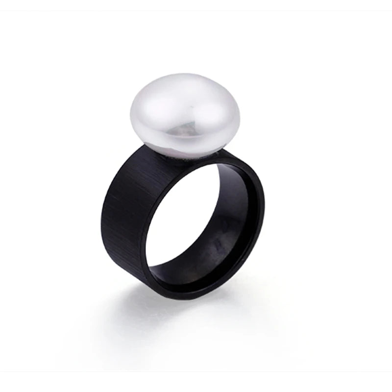 Anillo de Estilo Retro con Perla Blanca negra