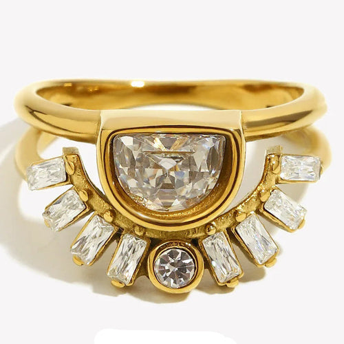 Anillo semicircular sol dorado