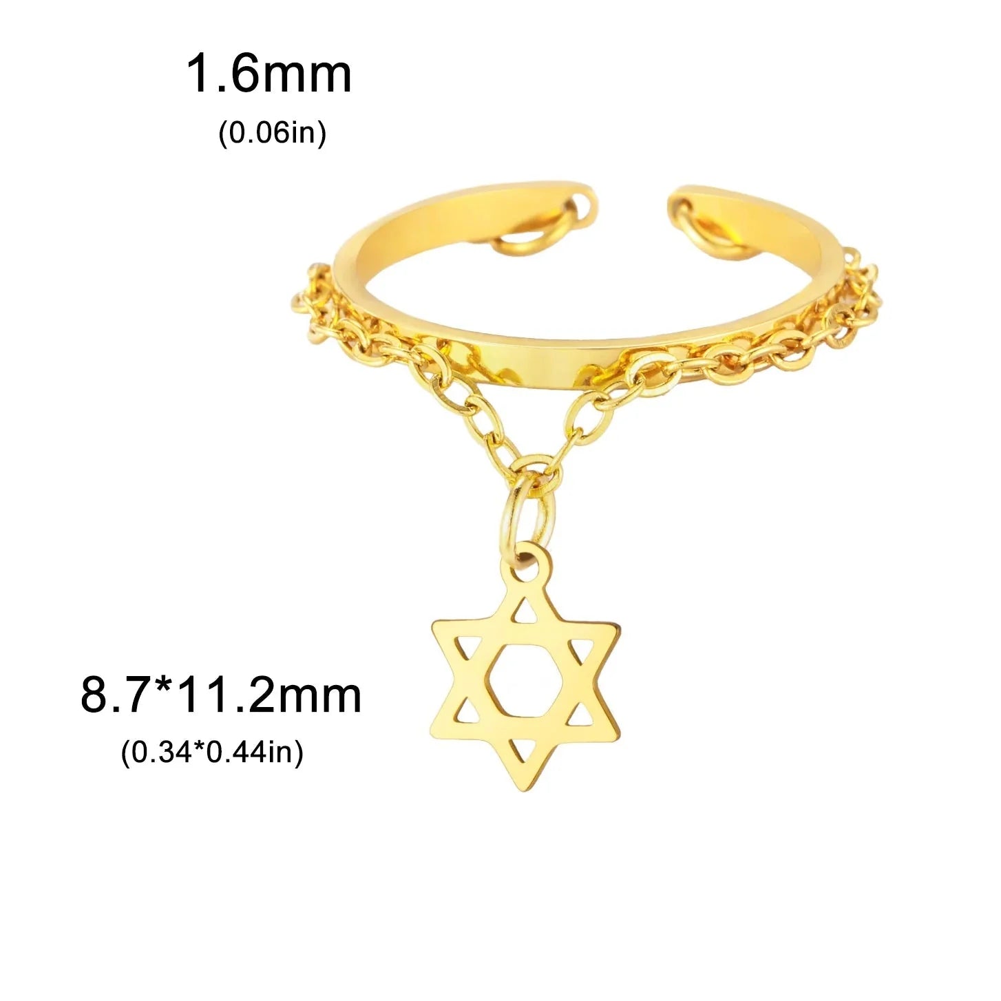 Anillo de diseño con la <span data-glossary-id="etoile-de-david">estrella de David</span>, símbolo judío en oro