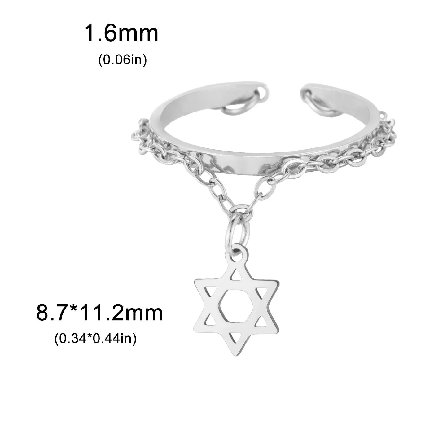 Anillo de diseño con la <span data-glossary-id="etoile-de-david">estrella de David</span>, símbolo judío en plata