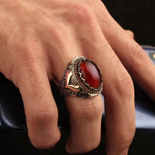 Anillo ancho para hombre árabe musulmán rojo