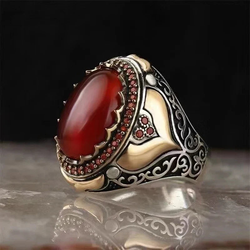 Anillo ancho para hombre árabe musulmán rojo