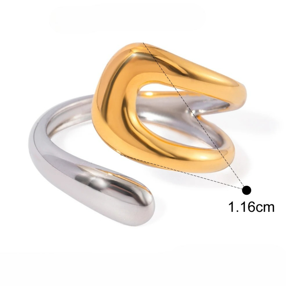 Anillo Dorado y Plateado Anillo Gota de Agua Hueca