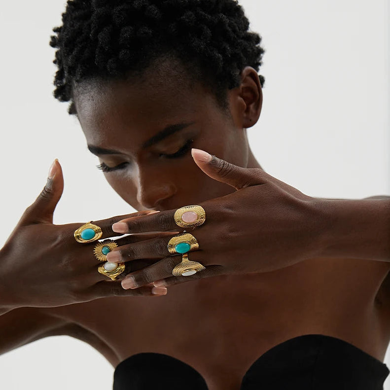 Anillo Étnico con Piedra Natural 