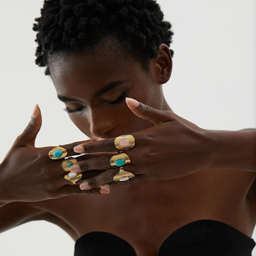 Anillo Étnico con Piedra Natural 