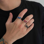 Anillo abierto de estrellas gemelas estilo streetwear retro negro