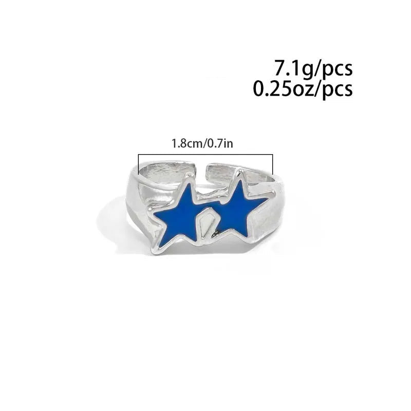 Anillo abierto de estrellas gemelas estilo streetwear retro
