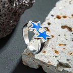 Anillo abierto de estrellas gemelas estilo streetwear retro azul