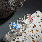 Anillo abierto de estrellas gemelas estilo streetwear retro rojo