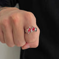 Anillo abierto de estrellas gemelas estilo streetwear retro rojo