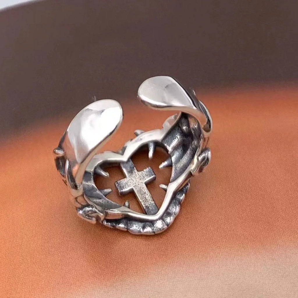 Anillo de mujer cruz cristiana plata 