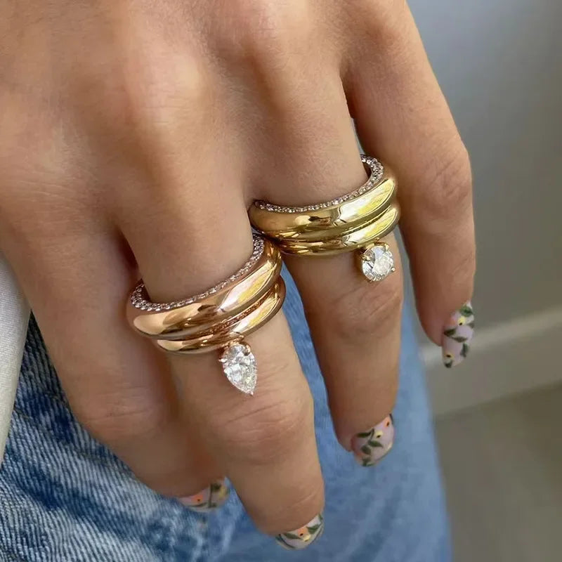 Anillo Fino Gota de Agua con Perla de circonio 1