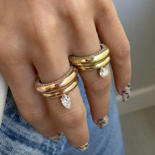 Anillo Fino Gota de Agua con Perla de circonio 1