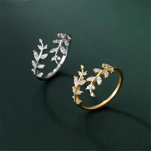 Anillo Hoja de Laurel en Zircon oro
