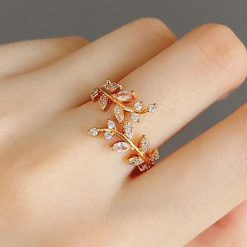 Anillo Hoja de Laurel en Circón Otoñal oro