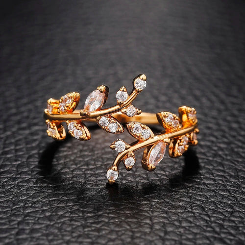 Anillo Hoja de Laurel en Circón Otoñal oro