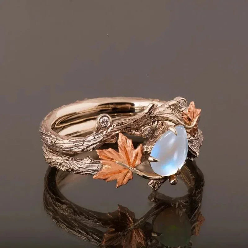 Anillo Hojas de Otoño con Perla