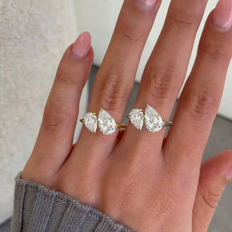 Slim ring with double crystal teardrop