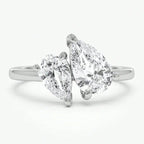 Slim ring with double crystal teardrop in silver