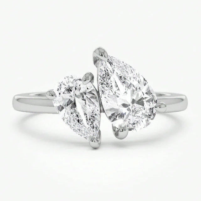 Slim ring with double crystal teardrop in silver