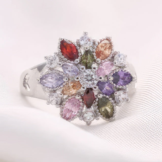 Anillo flor con cristales multicolores 