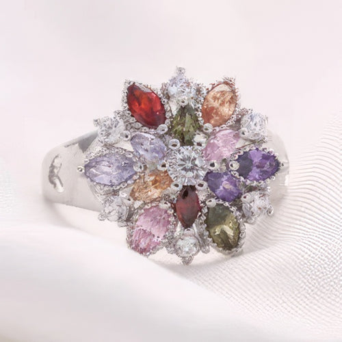 Anillo flor con cristales multicolores 