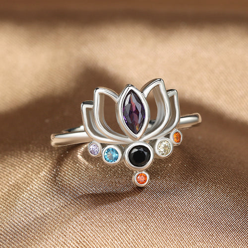 Anillo Flor de Loto 7 Chakras Mujer plata