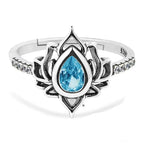 Anillo Flor de Loto Plateado Mujer azul