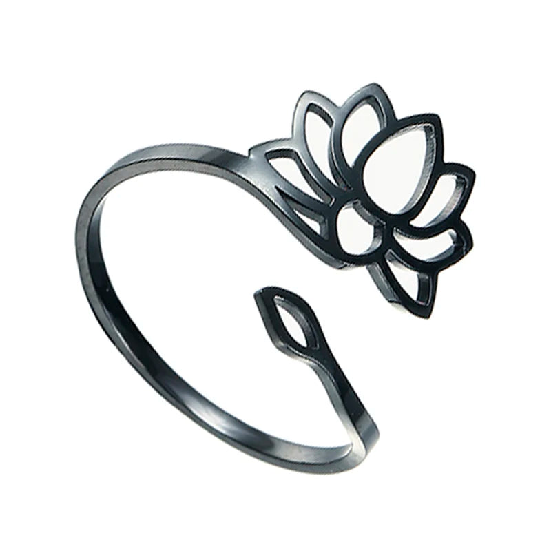 Anillo Flor de Loto para mujer negro