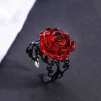 Anillo flor de rosa roja estilo gótico