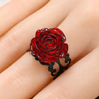 Anillo flor de rosa roja estilo gótico