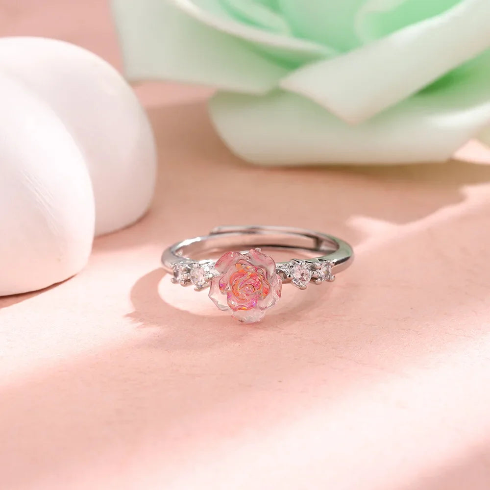 Anillo flor de rosa translúcida