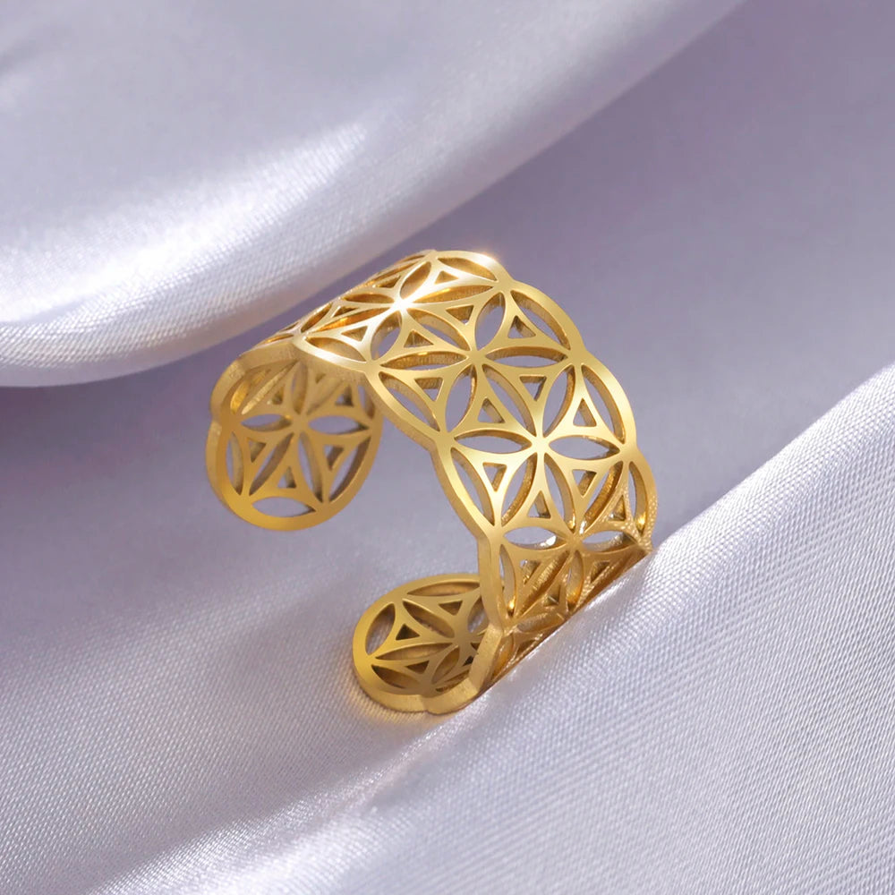 Anillo Flor de la Vida Mujer Anillo Mandala oro