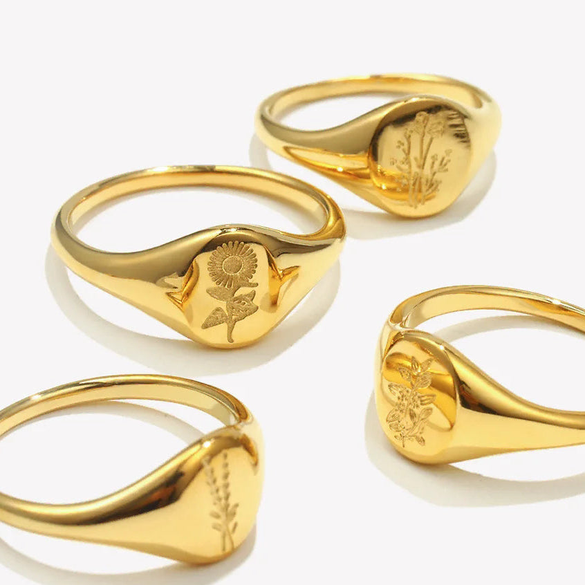 Anillo flor silvestre grabado