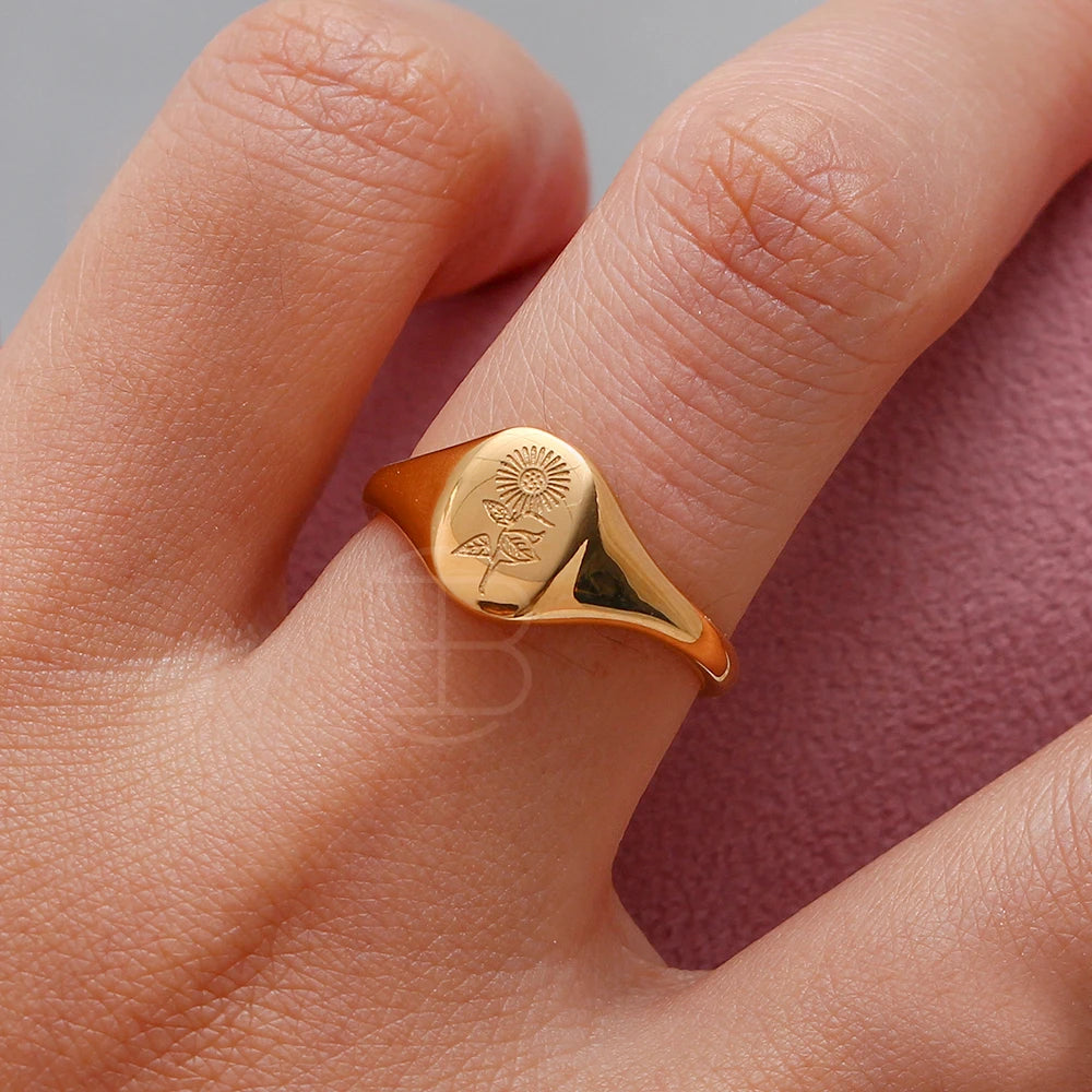 Anillo flor silvestre grabado girasol